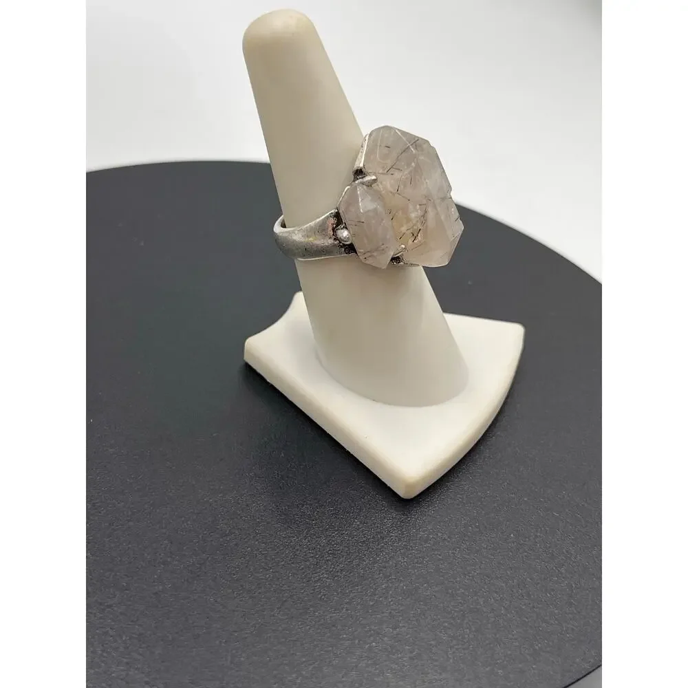 Artisan Handmade Silver Rutilated Or Tourmalinated Quartz Stone Ring‎ Sz 7 1/4